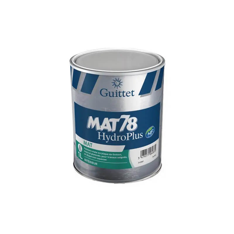GUITTET - Guittet Mat 78 HydroPlus Peinture Acrylique de Finition Murs et  Plafonds - Blanc Mat - 1L, 3L, 8L, 15L - Blanc - La peinture GUITTET MAT78  HYDROPLUS va vous permettre